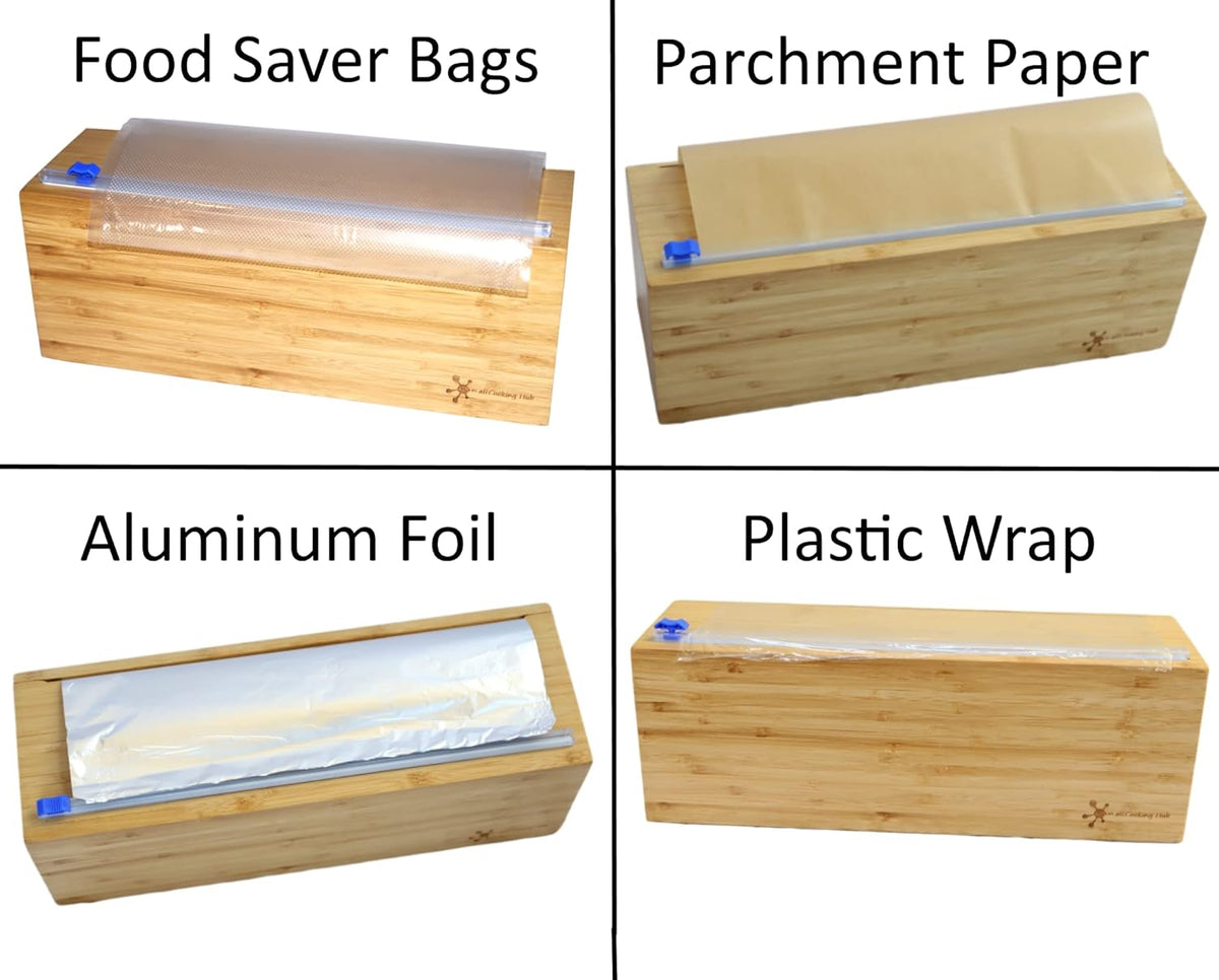 Extra Large Vacuum Sealer Bag Roll Dispenser with Slide Cutter - Reusable, Extra Large Bamboo Plastic Wrap Dispenser for Most 12" Rolls