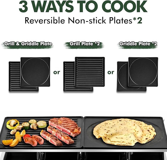 CUSIMAX Raclette Grill, Electric Grill, Reversible 2 in 1 Non-stick Grill & Griddle Plates, Portable Korean Grill with 8 Paddles & Shovels, Black New Model