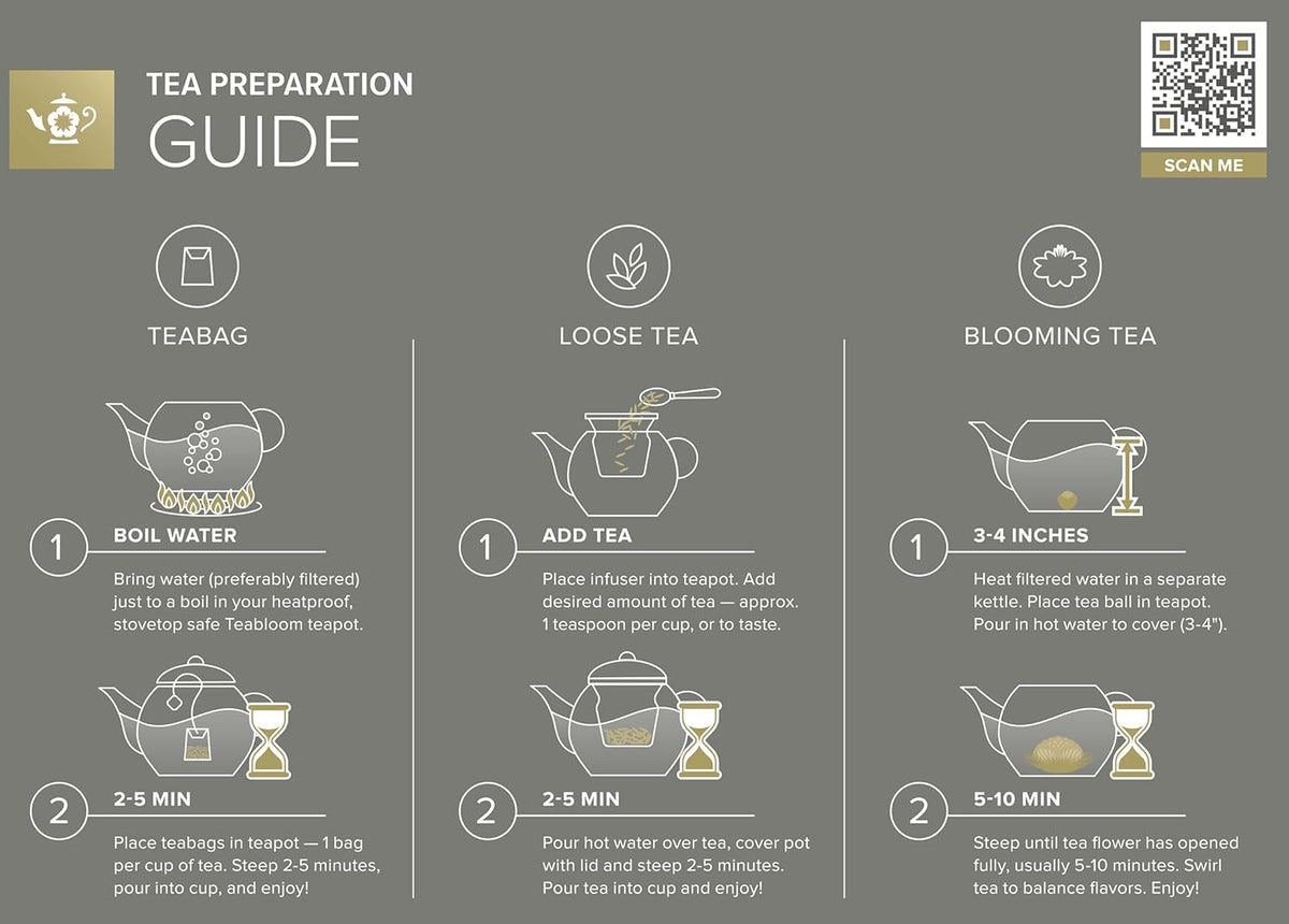 Teabloom Stovetop & Microwave Safe Glass Teapot with Removable Loose Tea Glass Infuser – Includes 2 Blooming Teas – 2-in-1 Tea Kettle and Tea Maker – Tea Purist's Choice