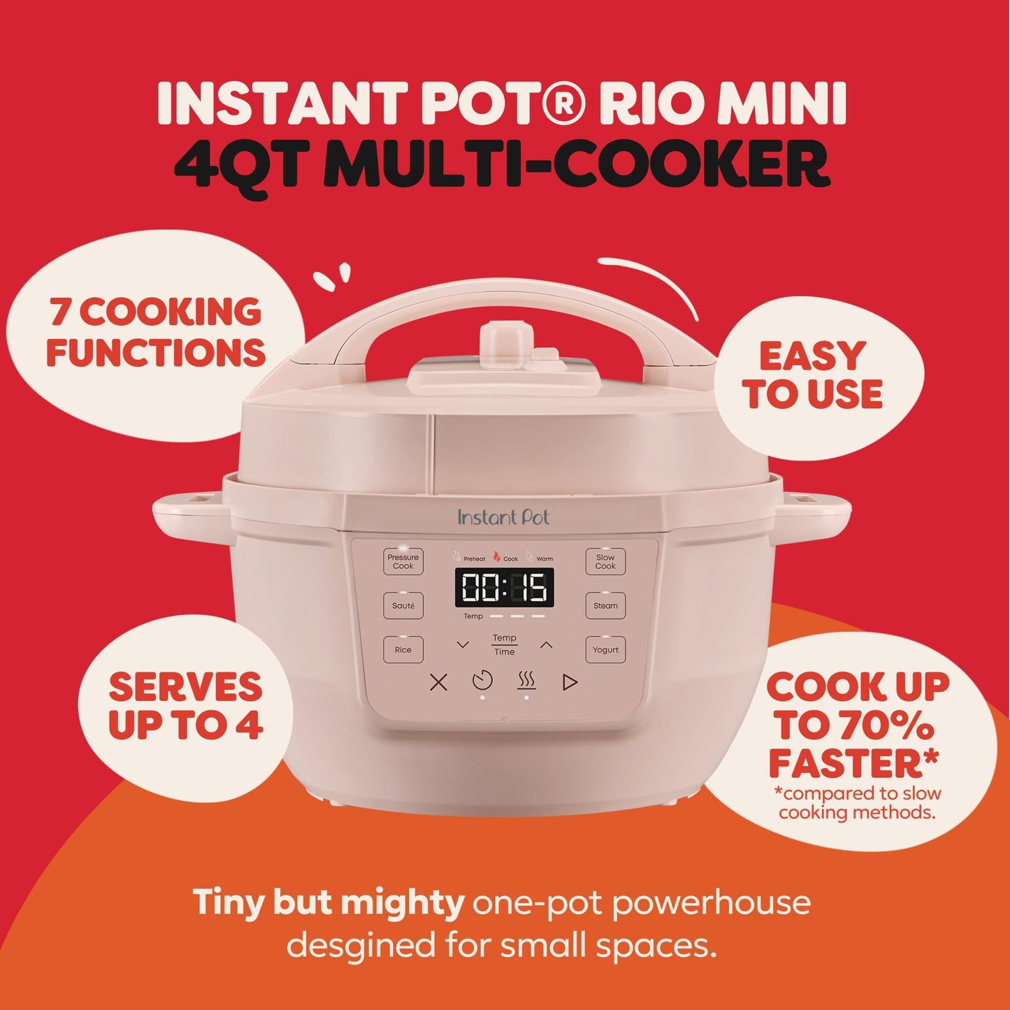 Instant Pot Rio Mini 4 Qt 7-in-1 Electric Pressure Cooker, Rosewater Pink