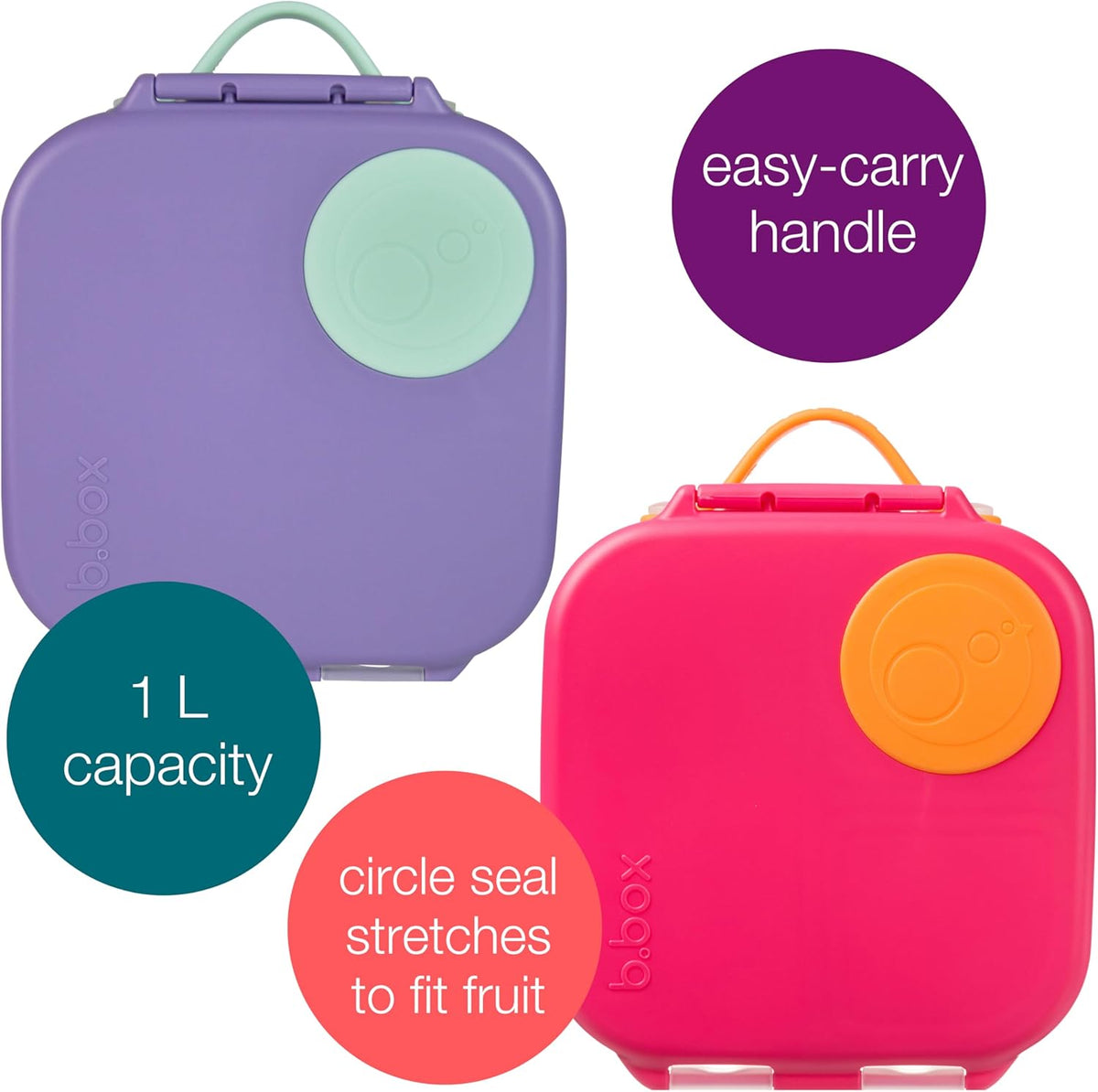 b.box Mini Lunch Box (2-pack), Bento Box for Kids Snack Container with 2 Leak-Proof Compartments, Reusable Snack Containers with Lids, BPA Free Kids Lunch Box, 4 1/4 Cup (Lilac Pop+Strawberry Shake)