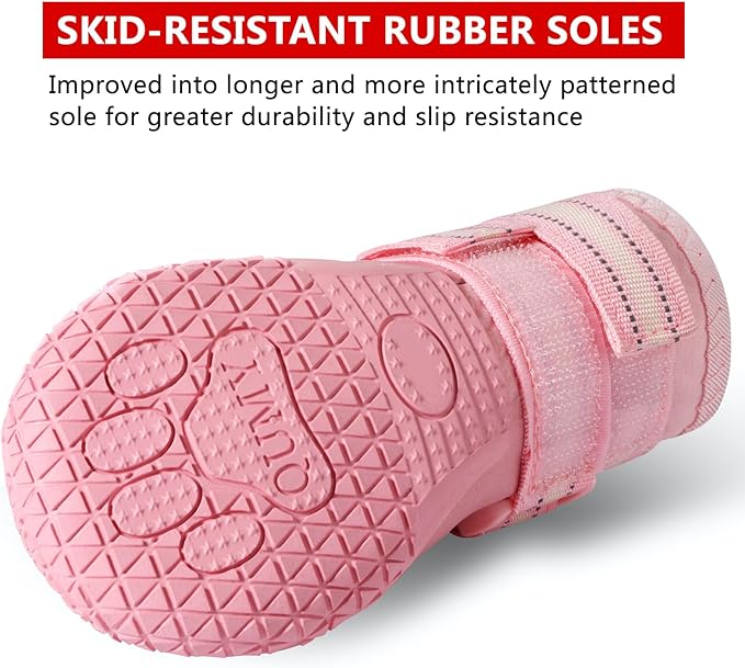 QUMY Dog Shoes for Large Dogs, Medium Dog Boots & Paw Protectors for Winter Snowy Day, Summer Hot Pavement, Waterproof in Rainy Weather, Outdoor Walking, Indoor Hardfloors Anti Slip Sole Pink 1