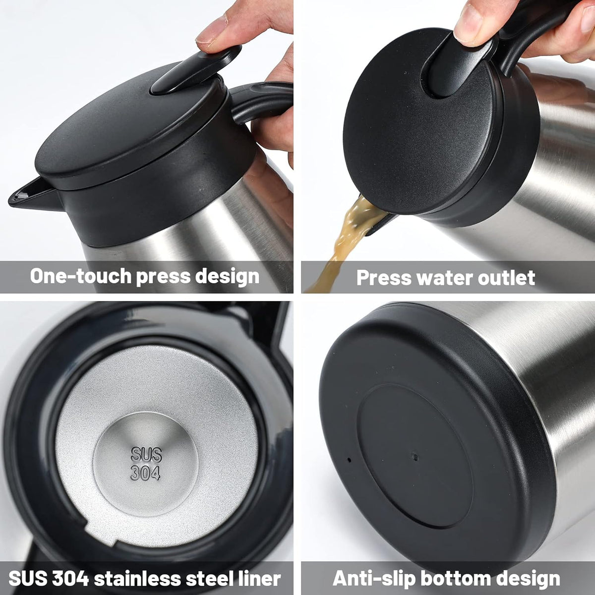50 Oz Insulated Coffee Carafe, Stainless Steel and Double Walled Vacuum Thermal Coffee Carafe Pot for Keeping Hot, Coffee & Tea For 12 Hours Heat Retention, Silver