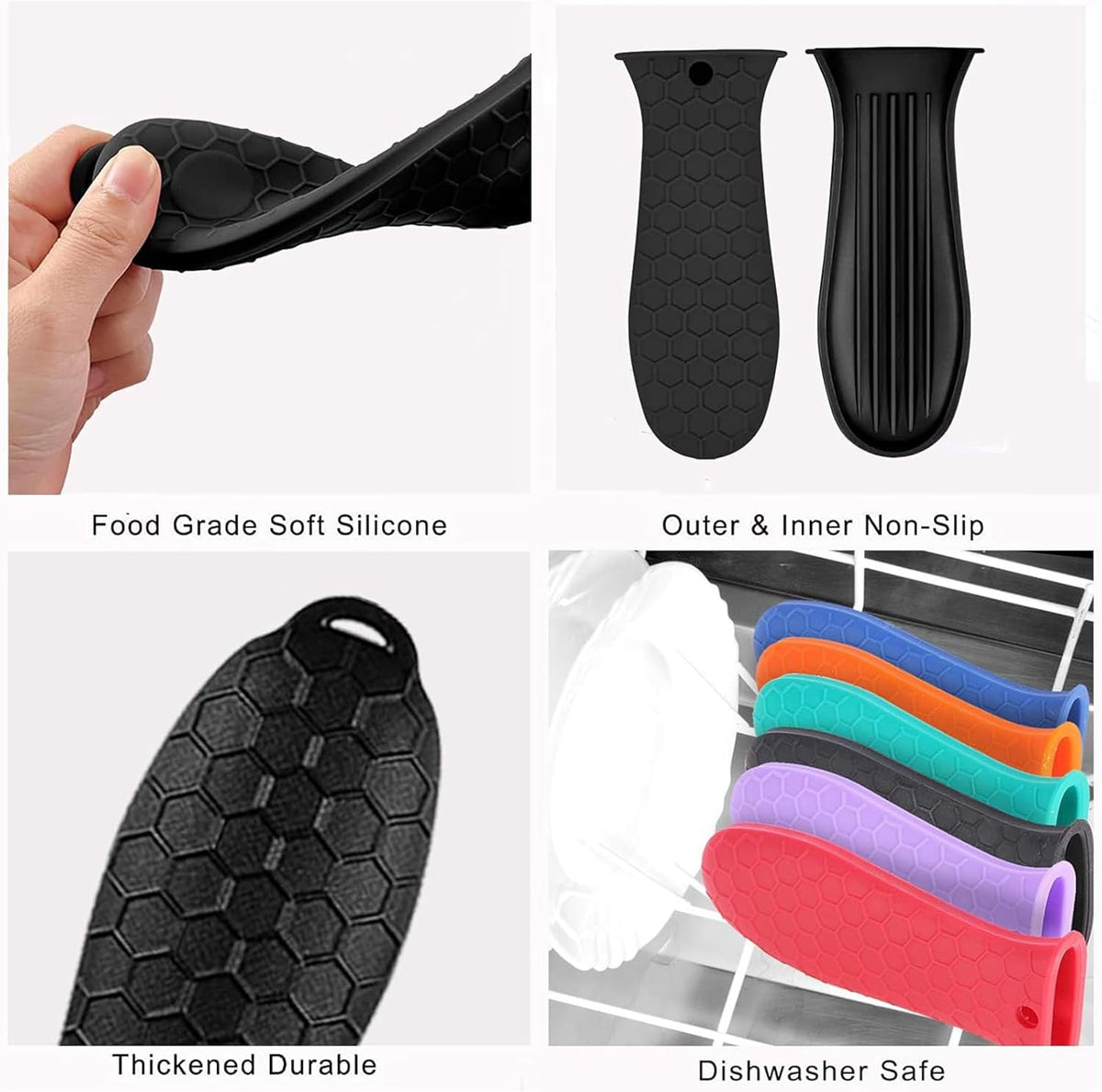 4 Pcs Non-Slip Silicone Hot Handle Holder & Assist Grips, Potholder for Cast Iron Skillets, Heat Resistant Handle Cover Sleeve for Frying Pans, Casserole, Cookware Handles, Black