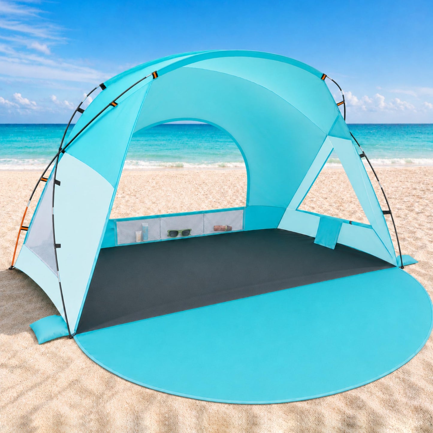 Beach Tent, Portable Sun Shelter for 2/3/4/6-8 Person with UPF 50+ UV Protection, Easy Setup Waterproof Beach Shade Canopy Cabana for Family Outdoor and Picnics, Fishing with Carrying Bag