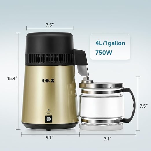 CO-Z Water Distiller, Stainless Steel Distilling Pure Water Machine for Home Countertop Table Desktop, 4L Distilled Water Making Machine, 4 Liter Water Purifier to Make Clean Water for Home