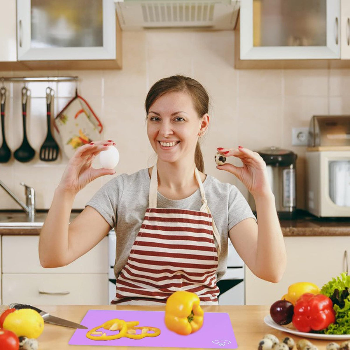 ZVP Plastic Cutting Boards for Kitchen, Flexible Cutting Mats, Gradient Purple Chopping Boards with Food Icon, Non-Slip, Non Porous, BPA Free, Dishwasher Safe