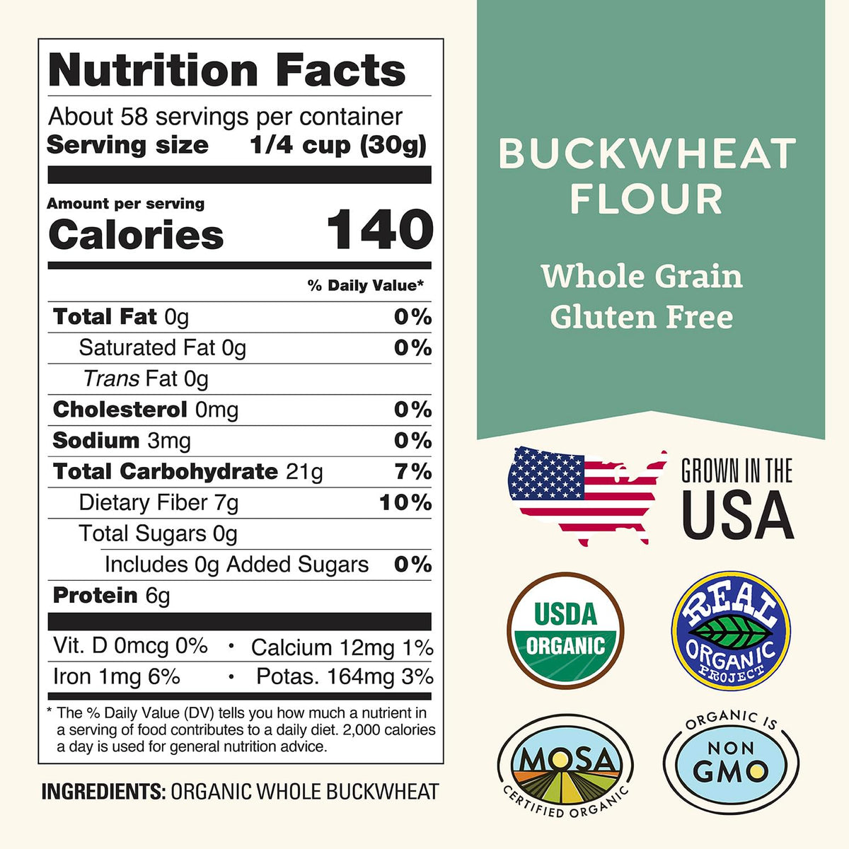 Organic Buckwheat Flour 5 lb - Non-GMO, USDA Organic, Gluten Free, Vegan - For Baking Bread, Pancakes, and More! Grown In USA, Farmed From Regenerative Soil by Doudlah Farms
