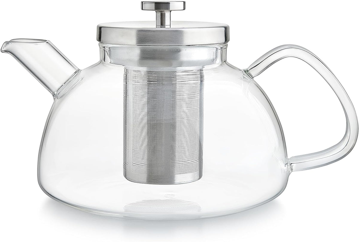 Teabloom Balance Borosilicate Glass Tea Kettle & Teapot – Stovetop-Safe, 40oz – Deep Loose Tea Infuser for Hot & Iced Tea – Elegant & Versatile Design for Tea Connoisseurs