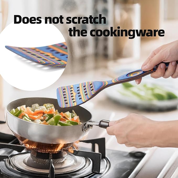 Gudamaye Pakkawood Wooden Cooking Utensils Set 7-Piece-Wooden Spoons for cooking, Wooden Utensil set with Ergonomic Non-Slip Handles, Heat-Resistant & Stylish Cooking Spoons, Non-Stick Spoon