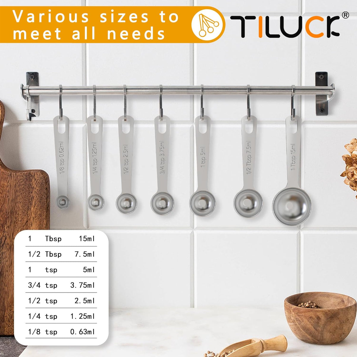 TILUCK Stainless Steel Measuring Spoons Set,Coffee Scoop Spoon,Kitchen Gadgets for Cooking & Baking,Set of 7