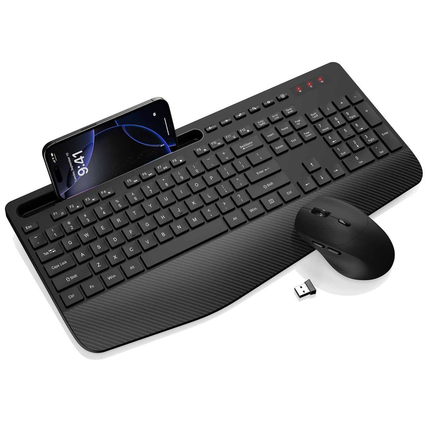 Wireless Keyboard and Mouse Combo - Full-Sized, Ergonomic Wrist Rest