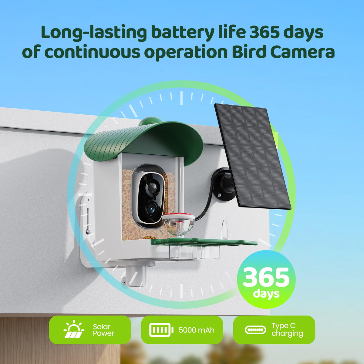 Bird Feeder with Camera Outdoor Solar: Smart Birdfeeder Houses with 2K Live Cam - AI Identify Birds Species and Auto Instant Arrival Alert Outside Garden - Ideal Gift for Bird Lovers