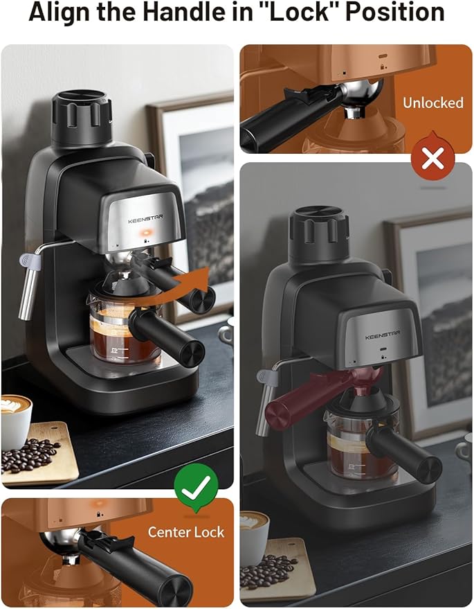 KEENSTAR 3.5Bar Espresso Machine with Milk Frother, 800W Compact Espresso and Cappuccino Machine with Preheating Function, 4 Cup Espresso Maker for Cappuccino or Latte, Gift for Coffee Lover