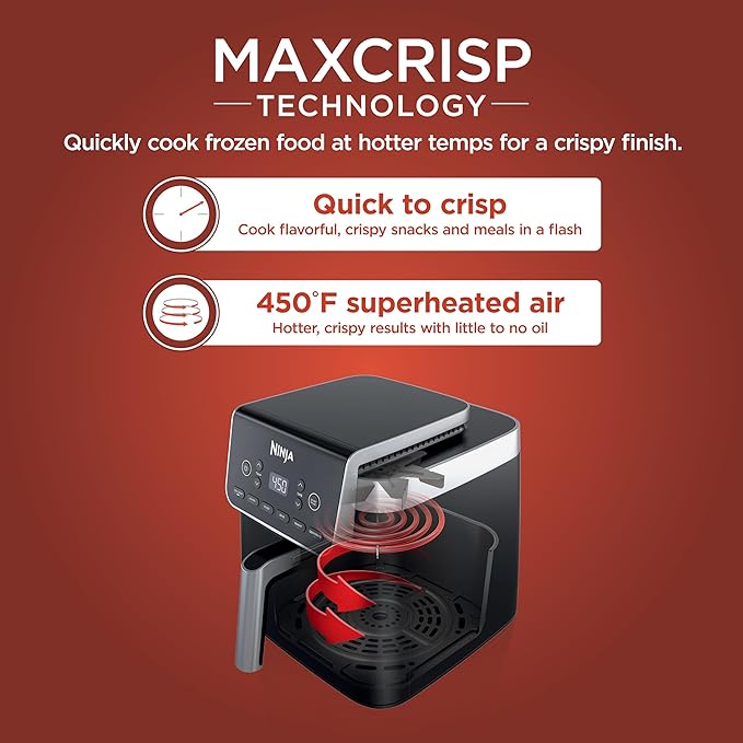 Ninja | Air Fryer | 6.5 QT Pro XL Capacity fits 9lbs of Wings | 6-in-1 Max Crisp, Air Fry, Roast, Bake, Reheat & Dehydrate | Nonstick Basket, Crisper Plate & Recipe Guide | Grey | AF181