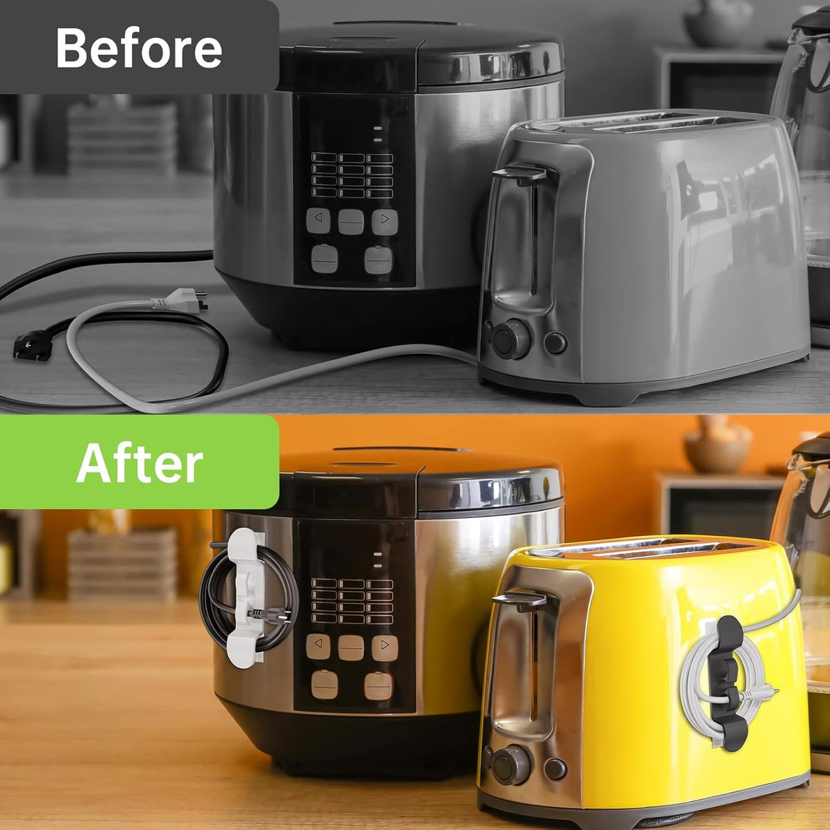 6PCS Cord Organizer for Appliances, Upgraded Kitchen Appliance Cord Wrap, Cord Holder Stick on Pressure Cooker, Coffee Maker, Air Fryer and Blender(3 Black + 3 White)