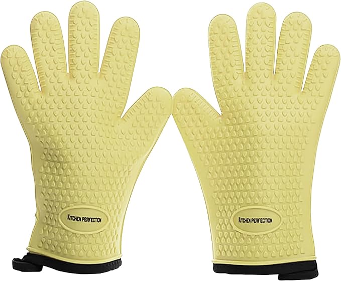 KITCHEN PERFECTION XL Silicone Smoker Oven Gloves for Women -Extreme Heat Resistant BBQ Gloves -Handle Hot Food Right on Your Grill Fryer&Pit|Waterproof Grilling Cooking Mitts|Superior Set+3 Bonuses