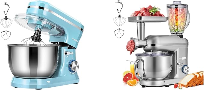 VIVOHOME 4.75 Quart Stand Mixer, 8 Speed Kitchen Electric Food Mixer with VIVOHOME 3 in 1 Multifunctional Stand Mixer with 6 Quart Stainless Steel Bowl