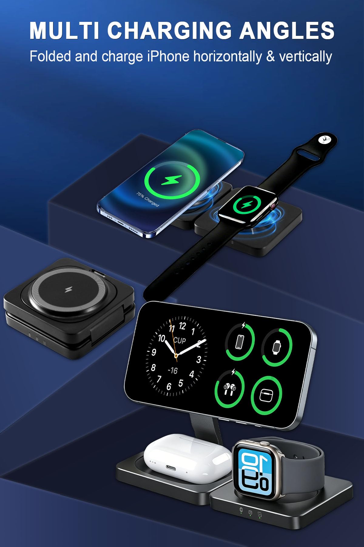 Wireless Charging Station for Apple Devices,Magnetic Travel Charger