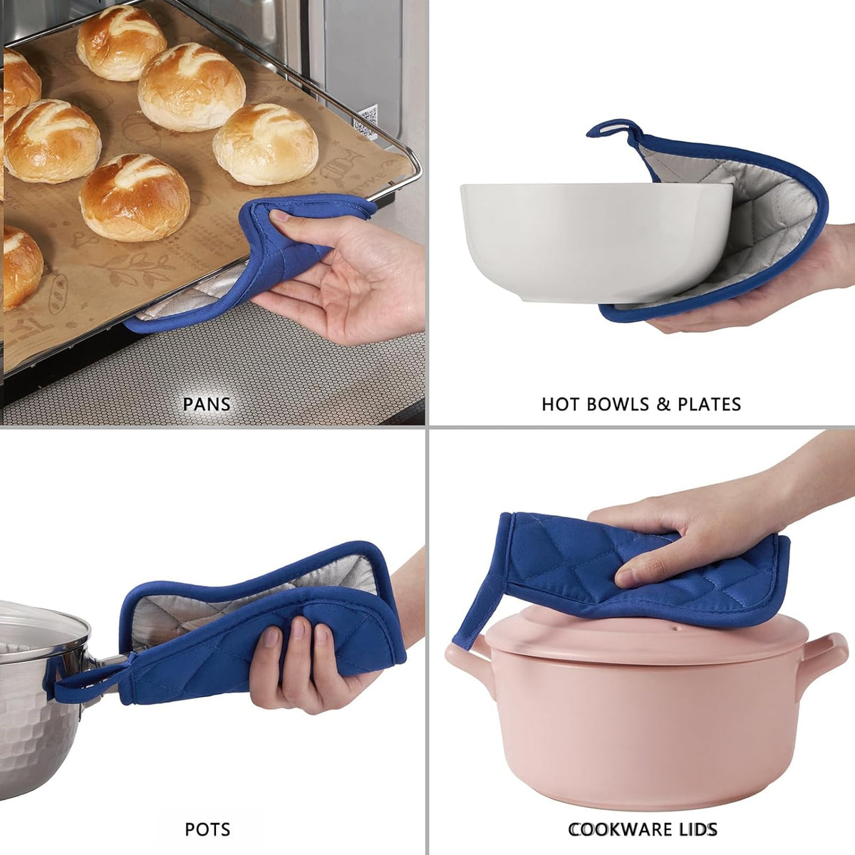 Kitchen Pot Holders Set Heat Resistant Pure Cotton Potholders Kit Trivets Large Coasters Hot Pads Terry Pot Holders for Everyday Cooking and Baking by 7 x 7 Inch Set of 6 Blue