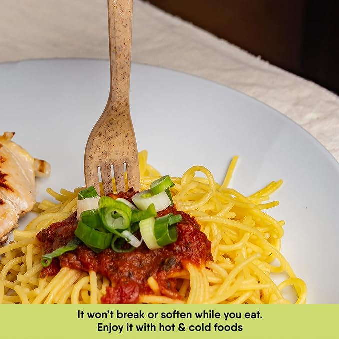 Premium Quality100% Biodegradable Forks Made of Vegetable Fibers, 100 PCS of 6.7” Long Heavy-Duty and Splinter Free Eco-Friendly Forks, Perfect Sustainable Cutlery for All Types of Occasions