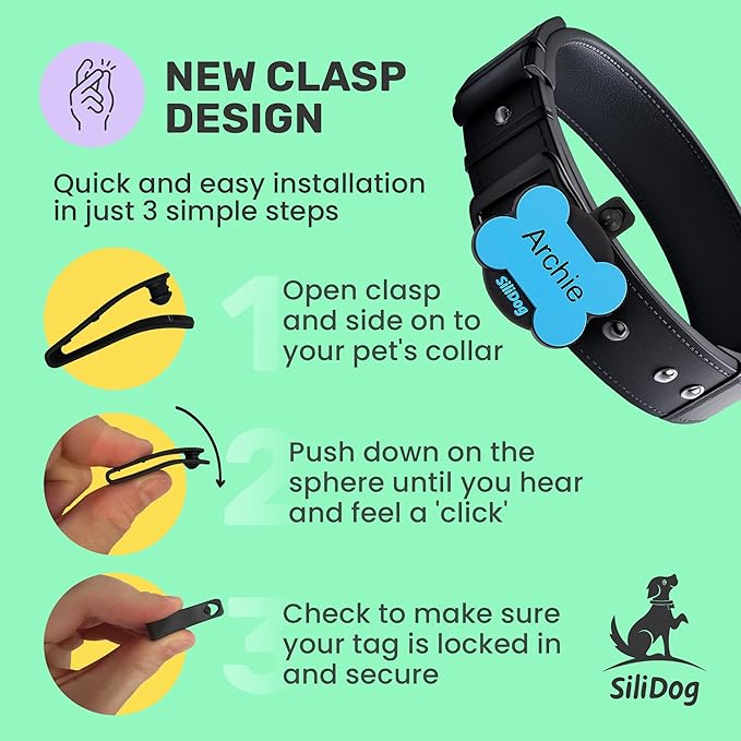 SiliDog AirTag Holder Silent Dog ID Tag – Personalized Engraved Silicone Pet Tag – Durable, Glow-in-The-Dark – Red Bone