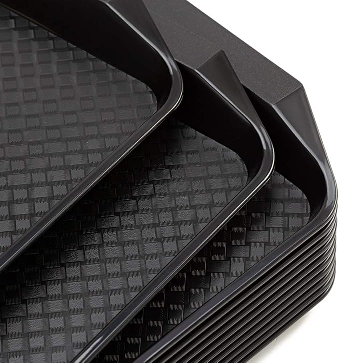 Plastic Fast Food Serving Tray,16.95 by 11.82-Inch,Set of 12 (Black)