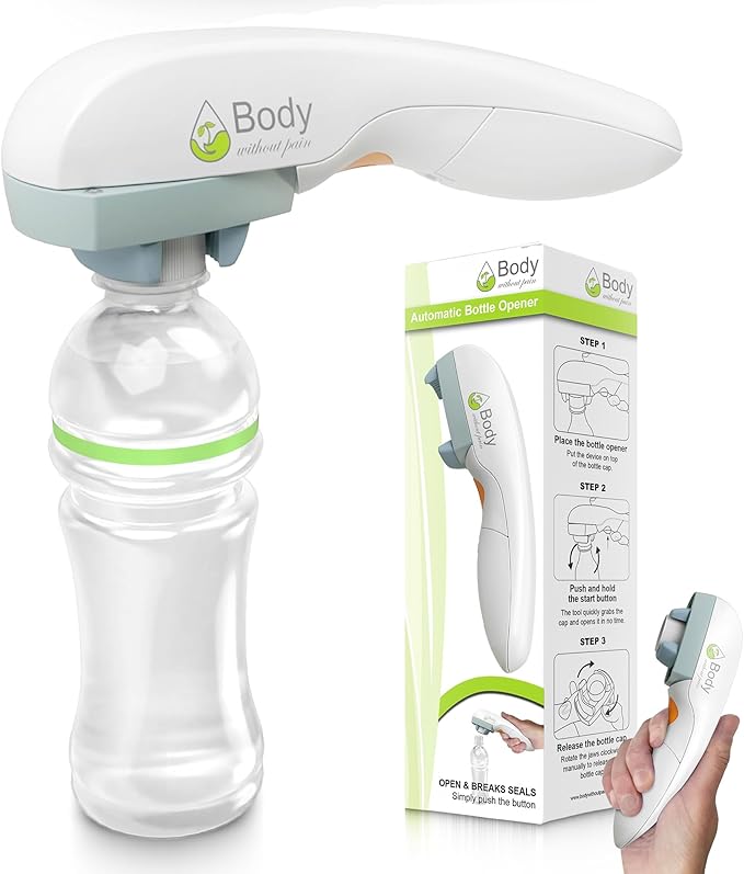 Electric Bottle Opener for Seniors - Automatic Solution for Easy Opening of Water Bottles. Ideal for Weak Hands or Those with Arthritis. Perfect for Soda, Milk, Juice. Battery Powered.