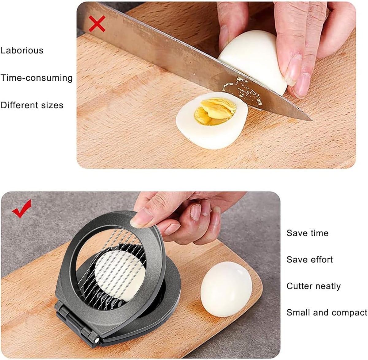 Egg Slicer, BIBURY Egg Slicer for Hard Boiled Eggs, Egg Cutter Heavy Duty Aluminium for Egg Strawberry Mushroom Soft Fruit, Stainless Steel Wire with 3 Slicing Styles - Grey