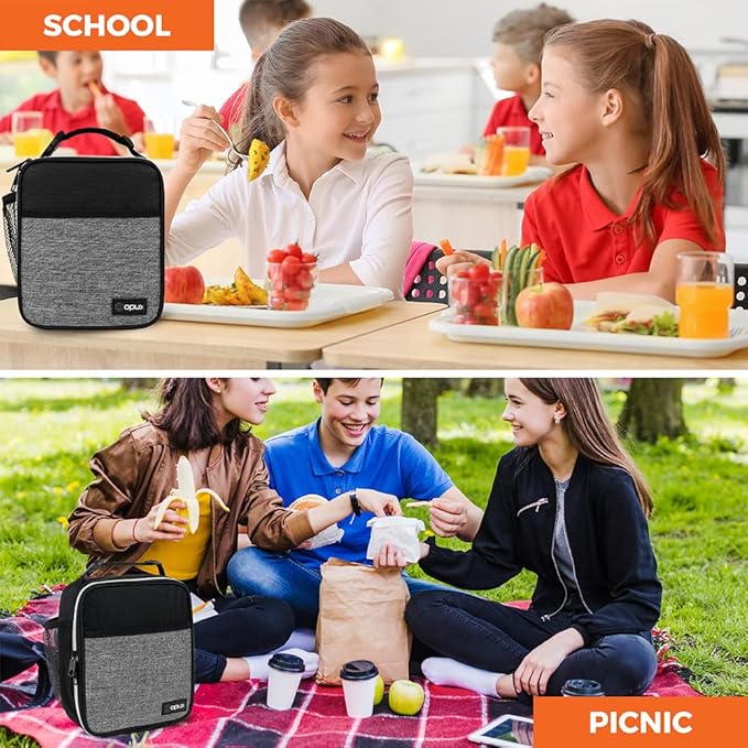 opux Premium Insulated Lunch Box, Soft School Lunch Bag for Kids Boys Girls, Leakproof Small Lunch Pail Men Women Work, Reusable Compact Cooler Tote Lunchbox for Office Adult, Heather Grey