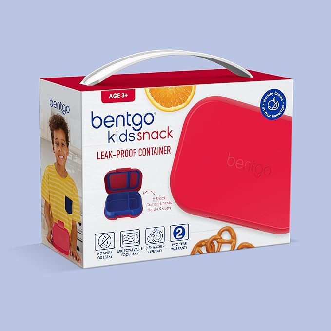 Bentgo Kids Snack - 2 Compartment Leak-Proof Bento Box Container for Snacks and Small Meals, Easy-Open Latch, Dishwasher Safe, BPA-Free for School, Daycare, & Sports - Ideal for Ages 3+ (Red/Royal)