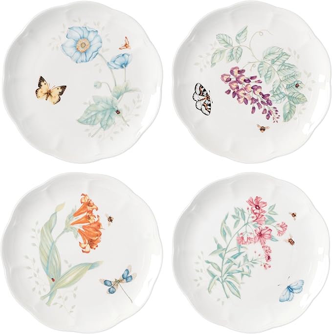 Lenox Butterfly Meadow 4-Piece Accent Plate Set, 3.79, Multi,White
