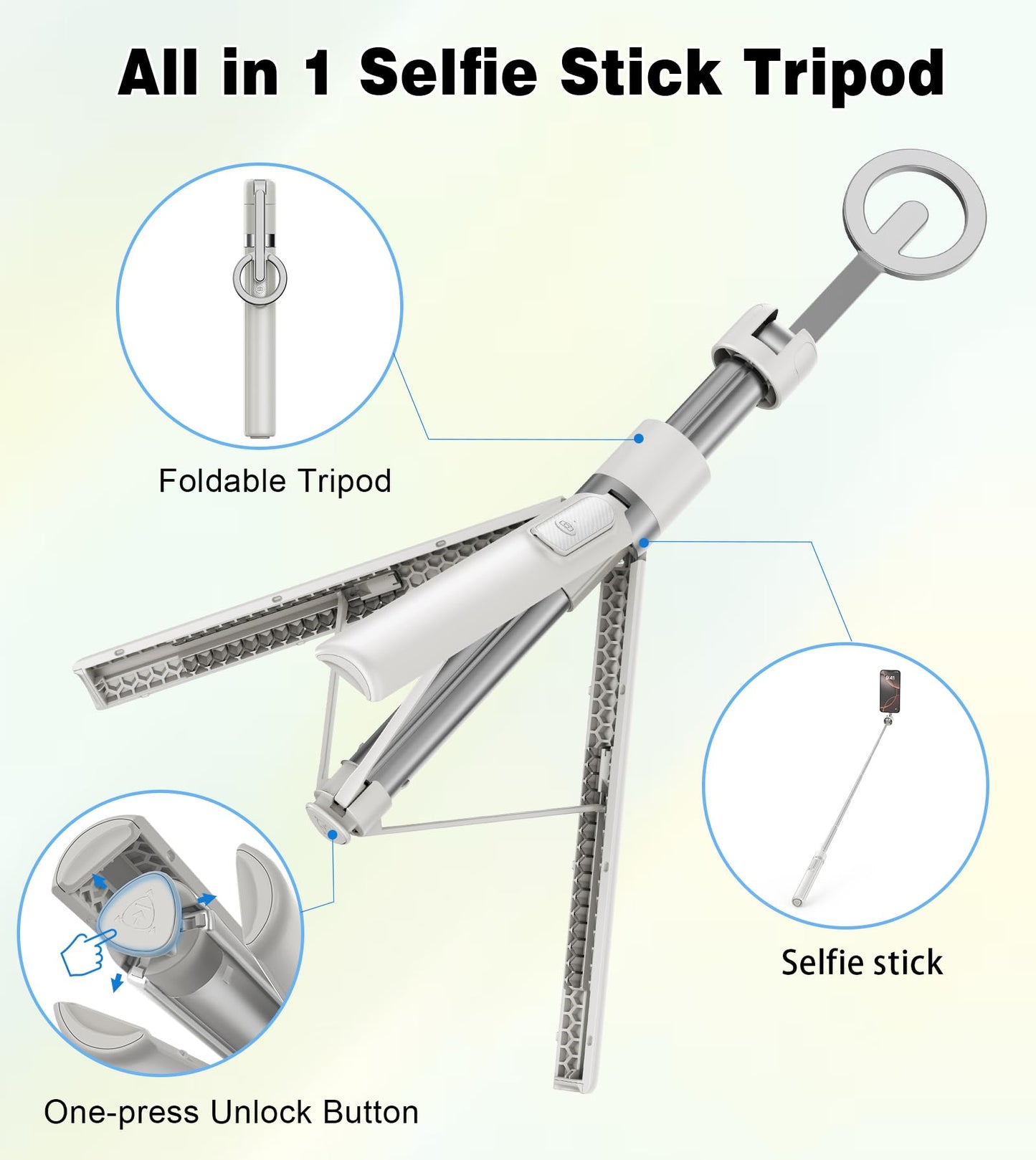 TONEOF 68" Magnetic Aluminum Phone Tripod Selfie Stick for iPhone & Android