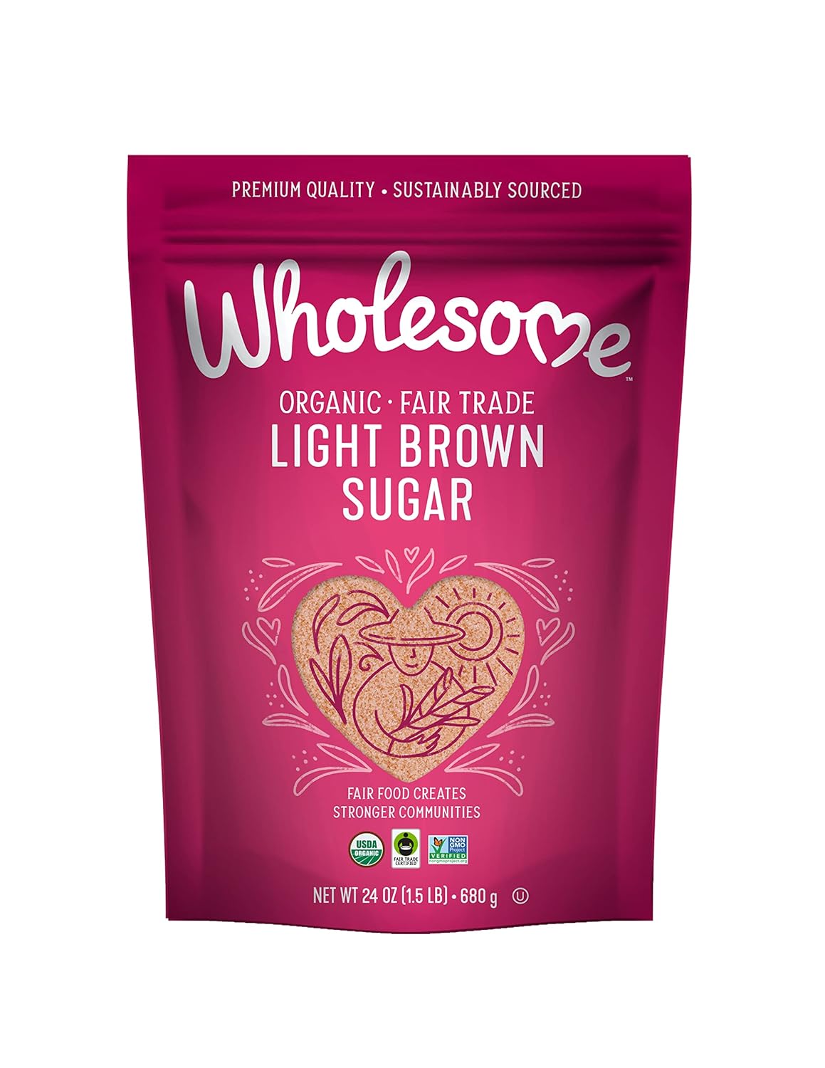 Wholesome Sweeteners 24-Ounce Organic Light Brown Sugar, Fair Trade, Non GMO, Gluten Free & Vegan, Sugar for Baking and Glazing, 1 Pack