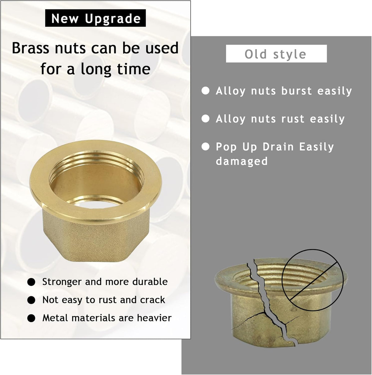 Bathroom Sink Drain, 2 Pack Gold Drain Stopper with Overflow,Pop Up Drain Assembly with Detachable Strainer Basket,Built-in Anti-Clogging Strainer,Stainless Steel