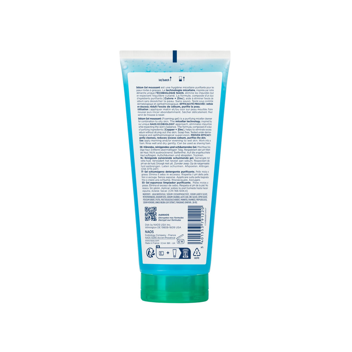 Bioderma Sébium Foaming Gel Gentle Face Cleanser Tube, Makeup Removing Cleanser, Skin Purifying Face Wash for Combination to Oily Skin, Travel Size 3.3 Fl Oz