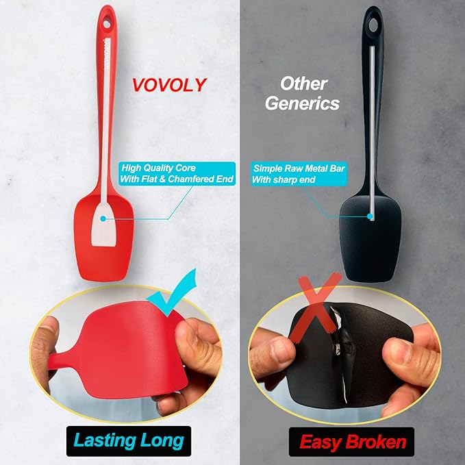 Silicone Spatula Set, High Heat Resistan Rubber Spoon Spatula, Non-Stick Spoonula with Seamless One Piece Design, Flexible Scrapers Baking Mixing Tool,3 Pack,Red