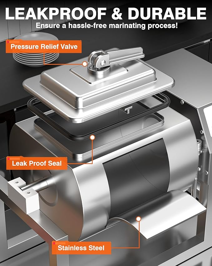 WantJoin Vacuum Tumbler Marinator - Max.20LBS Commercial Meat Tumbler Marinator 20L 30Min Fast Marinating,80W Copper Motor, Bidirectional Rotation,3 Speeds, Meat Tumbler for Catering Kitchen