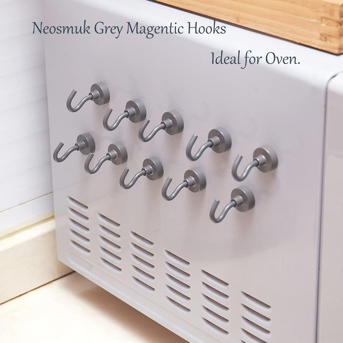 Neosmuk Magnetic Hooks Heavy Duty,Strong Magnet with Hook for Fridge, Super Neodymium Extra Strength Industrial Hooks for Hanging, Magnetic Hanger for Toolbox, Cruise, Grill(Gunmetal,10 Pack)