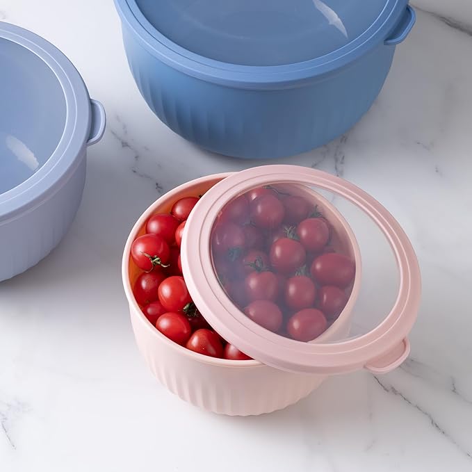 COOK WITH COLOR Prep Bowls with Lids- Wide and Deep Nesting Plastic Small Mixing Bowl Set with Lids, 12 Piece Set - Deep Bowls, Blue/Pink