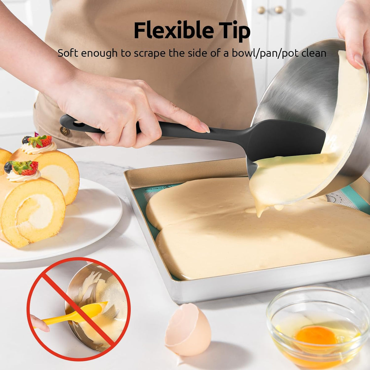 U-Taste Silicone Spoon Spatula Set: 480ºF Heat Resistant Food Grade Flexible Rubber Spoonula, Nonstick Cooking Mixing Scooping Kitchen Baking Scraper Utensils Set of 3 for Pan, Pot, Bowl (Black)