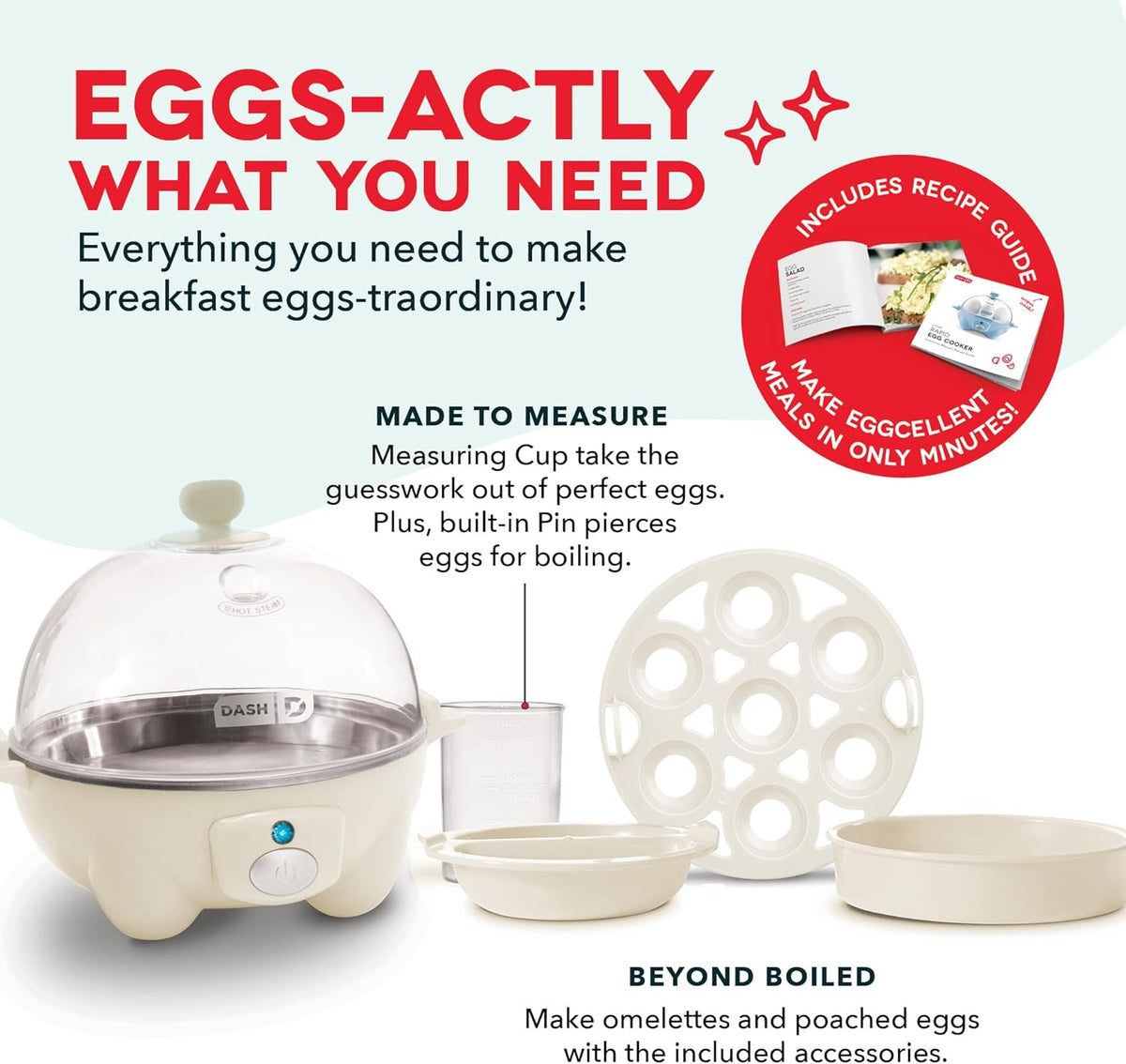 DASH Rapid Egg Cooker: 7 Egg Capacity Electric Egg Cooker for Hard Boiled Eggs, Poached Eggs, Scrambled Eggs, or Omelets with Auto Shut Off Feature - Cream
