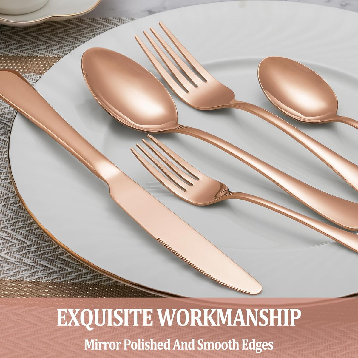 40 Pcs Rose Gold Silverware Set Service for 8, Premium Stainless Steel Flatware Set, Cutlery Utensil Set, Durable Home Kitchen Eating Tableware Set, Include Fork Knife Spoon Set, Dishwasher Safe