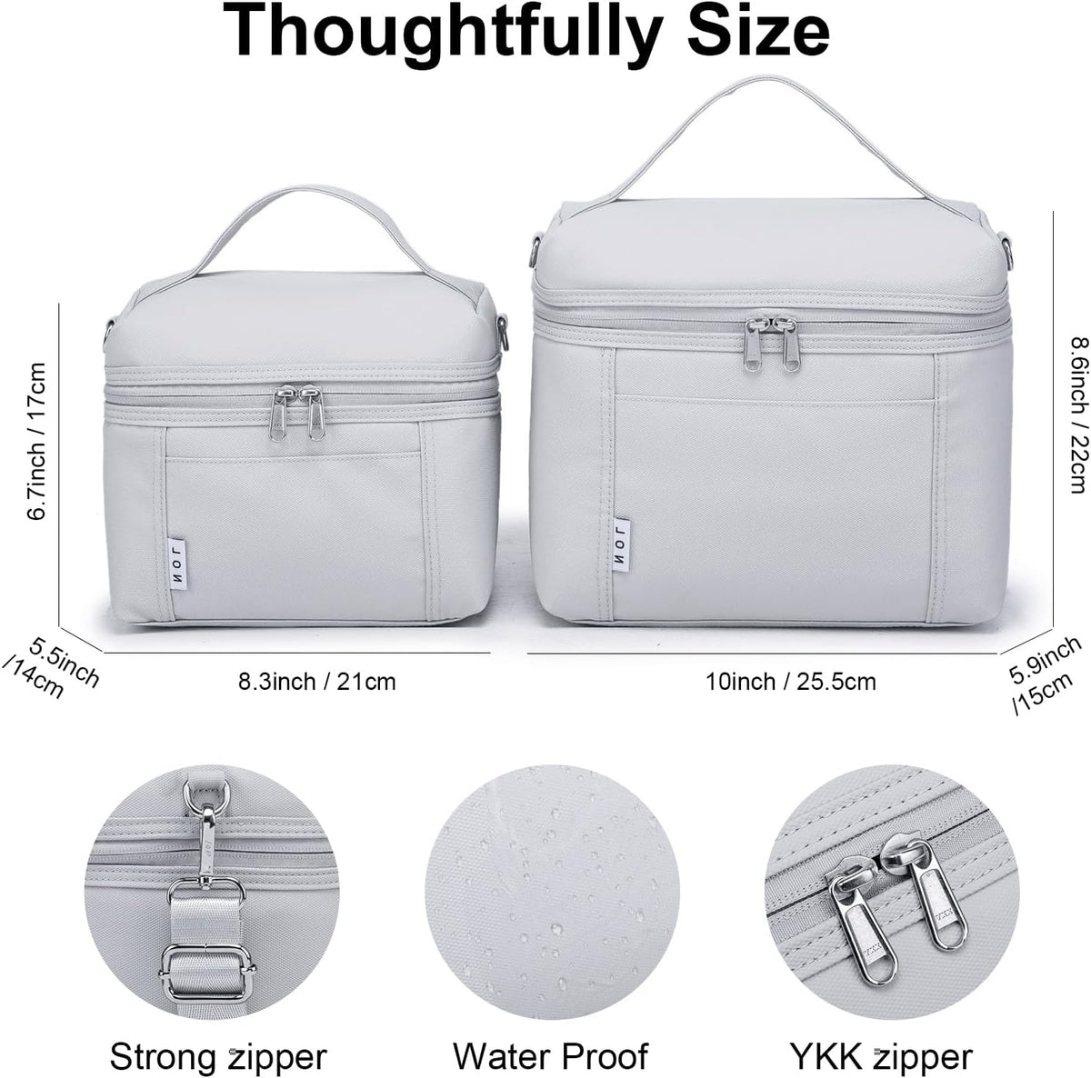 NOL Natural Organic Lifestyle Insulated Lunch Bags for Women Cooler Bag Lightweight Nylon Waterproof Lunch Box For Work (Gray White, Medium(normal))