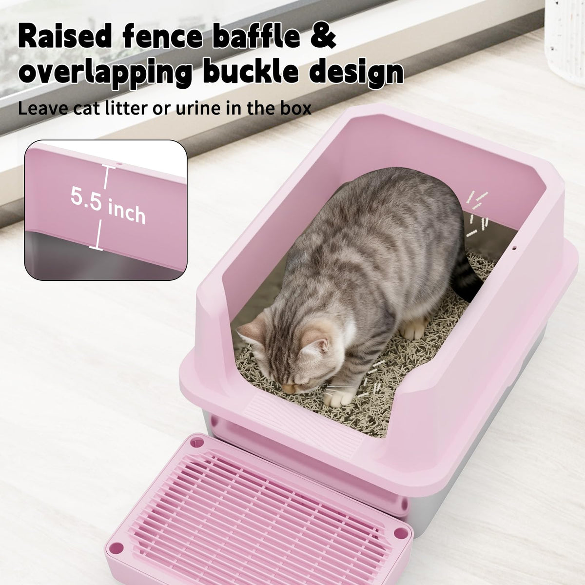 RIZZARI Cat Litter Box Anti-Scatter: Open-Room for Large Cats & Multi-Home