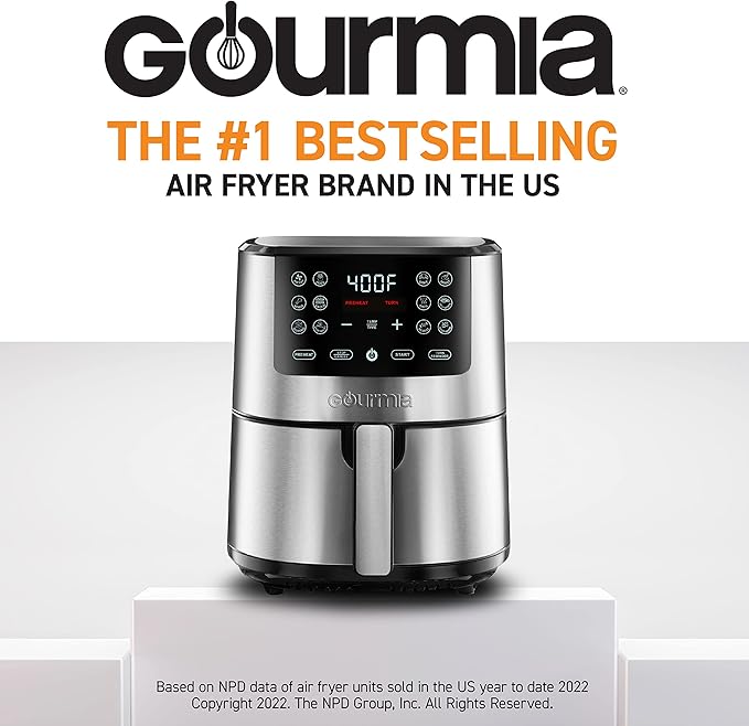 Gourmia 4-Qt Digital Air Fryer with Guided Cooking, Easy Clean, Stainless Steel