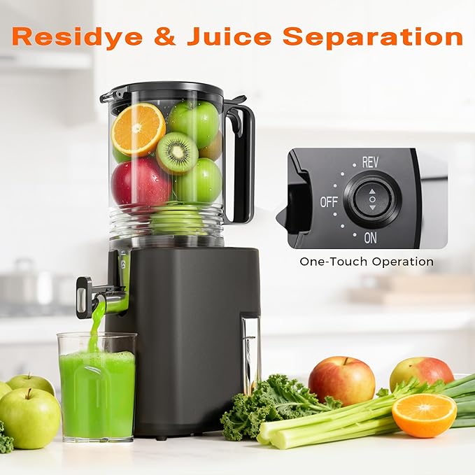 Cold Press Juicer, 5.5inch Wide Feed Chute Juicer Machine, Slow Masticating Juicer for Whole Vegetables & Fruits, Gray