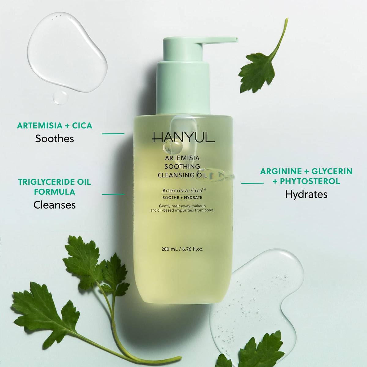 Hanyul Artemisia Soothing Cleansing Oil | Gentle, Soothing & Hydrating Oil Facial Cleanser with Artemisia, Cica & Glycerin to Remove Makeup & Impurities | Non-Stripping | For All Skin Types | Vegan