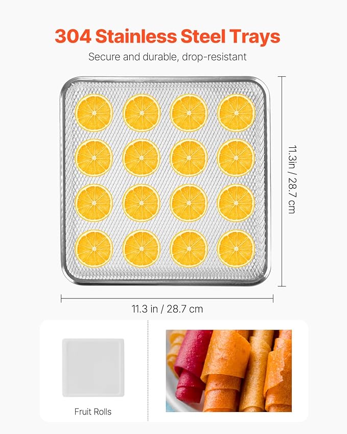 VEVOR Food Dehydrator, 12 Stainless Steel Trays Dehydrators Machine, 850W Food Dryer with Adjustable Temp & 24-Hour Timer, Dehydrator for Food and Jerky, Meat, Fruit, Vegetables, Herbs, Dog Treats