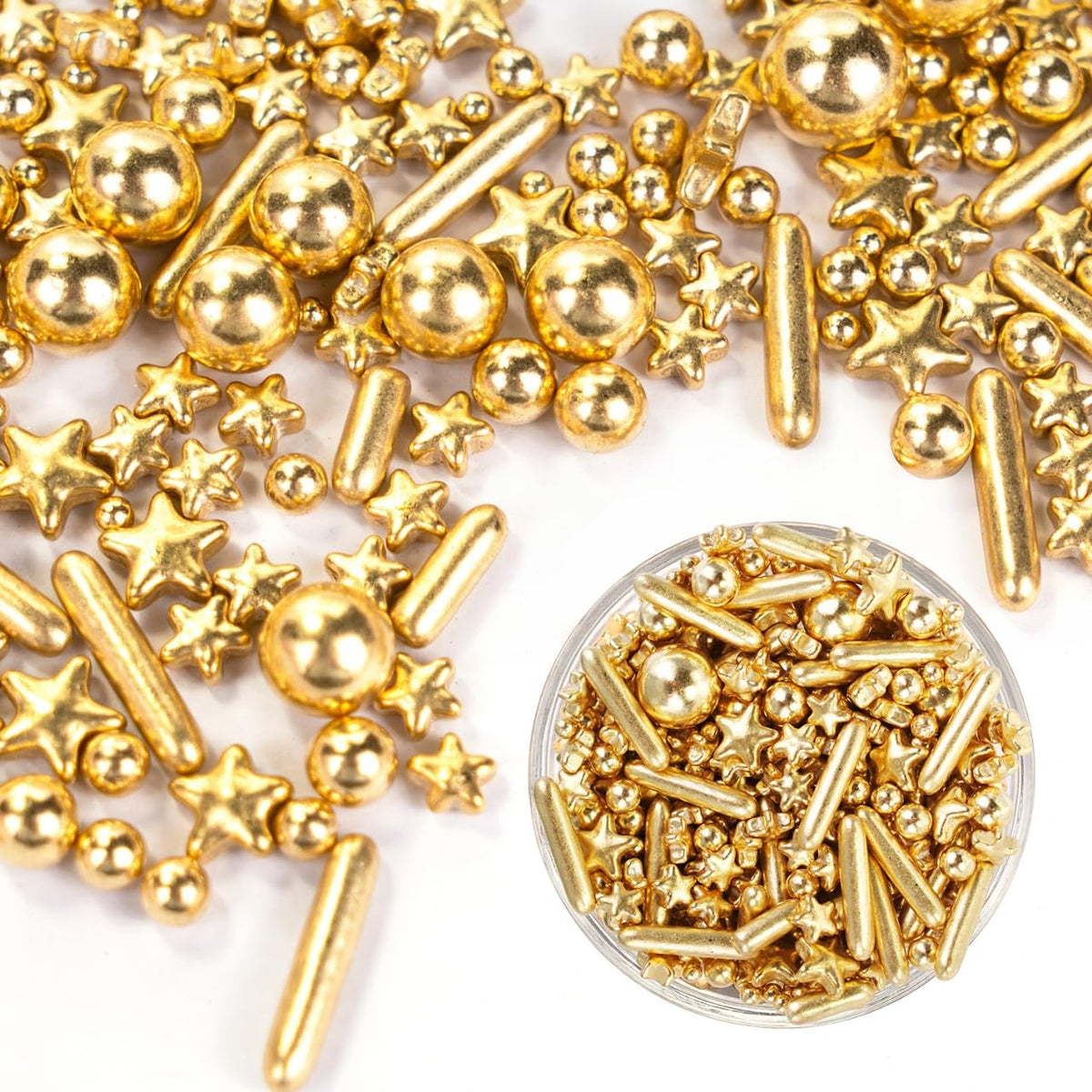Dazzjoy Edible Gold Pearl Sprinkles, Sugar Candy Pearls, Food Grade, 130g/4.58oz, Gold Star Pearls Sprinkles for Cake Decorating, Cupcake, Cookies Topper Decoration